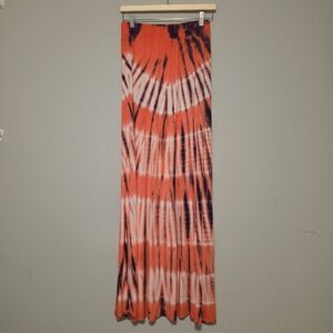 Loveappella Tie Dye Maxi Skirt Coral Orange Purple Boho Stretch Size Small